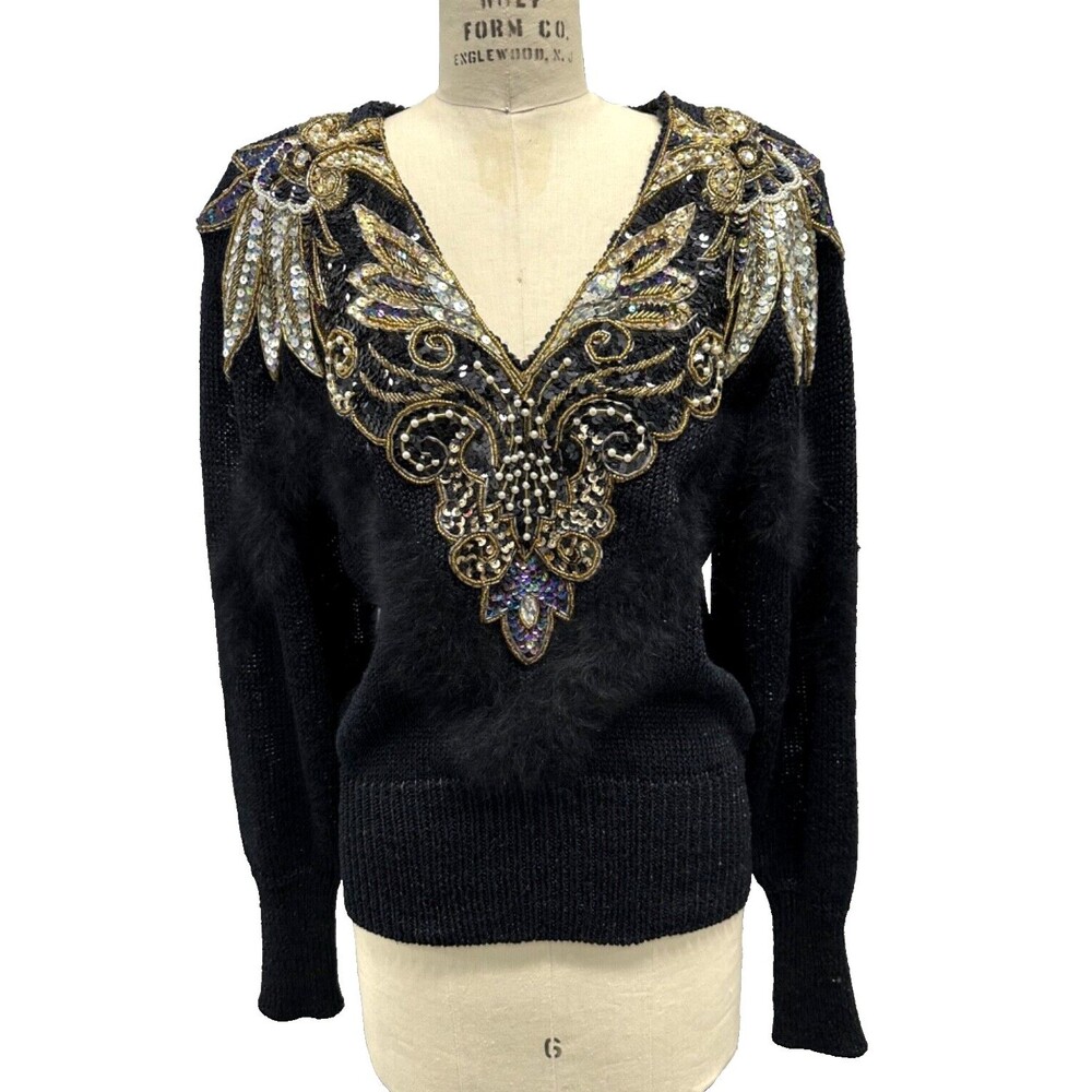 Vintage 1980s Side Effects Embellished Sweater – Angora & Lambswool Blend